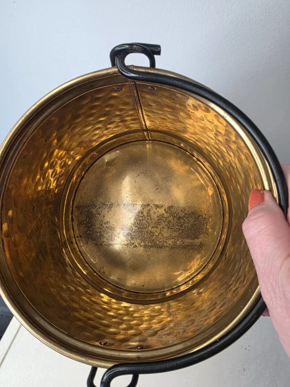 Hammered Brass Pail Bucket Black Metal Handle 6